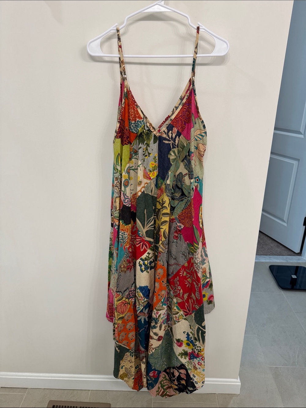 Bohemian Patchwork Floral V-Neck Maxi Dress - Multicolor